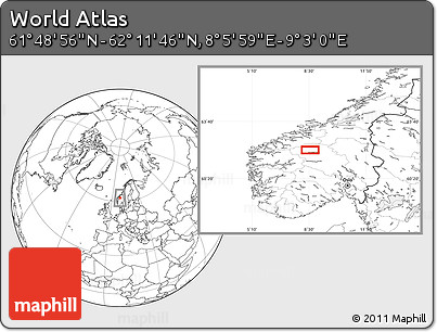 Blank Location Map of the Area around 62° 0' 21" N, 8° 34' 29" E
