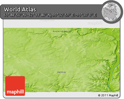 Physical 3D Map of the Area around 62° 0' 21" N, 91° 1' 30" E