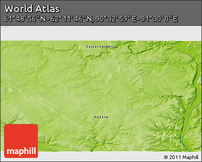 Physical 3D Map of the Area around 62° 0' 21" N, 91° 1' 30" E