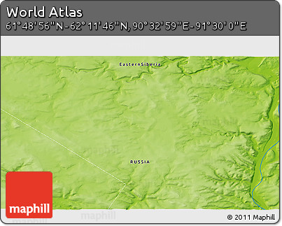 Physical 3D Map of the Area around 62° 0' 21" N, 91° 1' 30" E