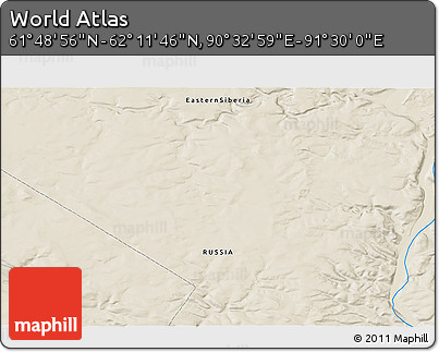 Shaded Relief 3D Map of the Area around 62° 0' 21" N, 91° 1' 30" E