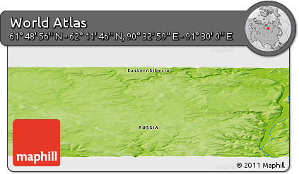 Physical Panoramic Map of the Area around 62° 0' 21" N, 91° 1' 30" E