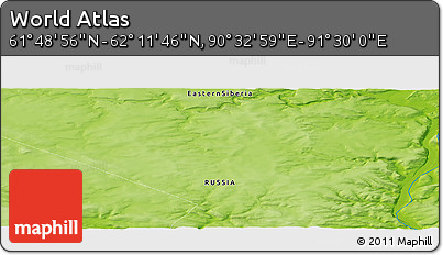 Physical Panoramic Map of the Area around 62° 0' 21" N, 91° 1' 30" E