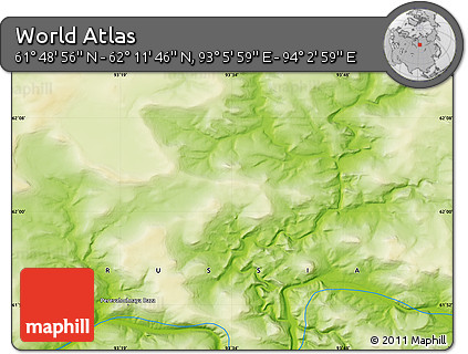 Physical Map of the Area around 62° 0' 21" N, 93° 34' 29" E