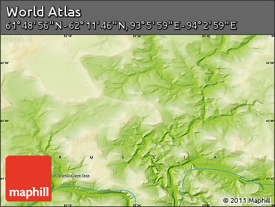 Physical Map of the Area around 62° 0' 21" N, 93° 34' 29" E