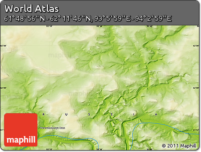 Physical Map of the Area around 62° 0' 21" N, 93° 34' 29" E