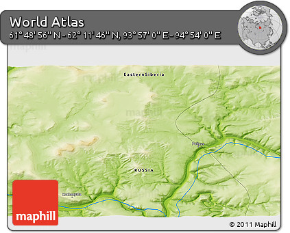 Physical 3D Map of the Area around 62° 0' 21" N, 94° 25' 30" E