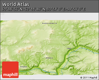 Physical 3D Map of the Area around 62° 0' 21" N, 94° 25' 30" E