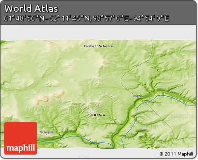 Physical 3D Map of the Area around 62° 0' 21" N, 94° 25' 30" E