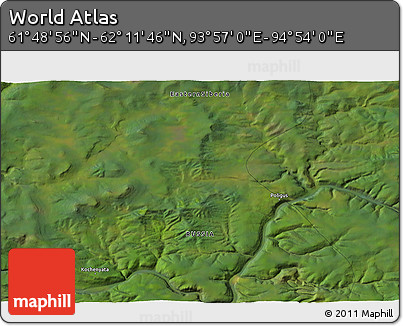Satellite 3D Map of the Area around 62° 0' 21" N, 94° 25' 30" E