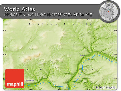 Physical Map of the Area around 62° 0' 21" N, 94° 25' 30" E