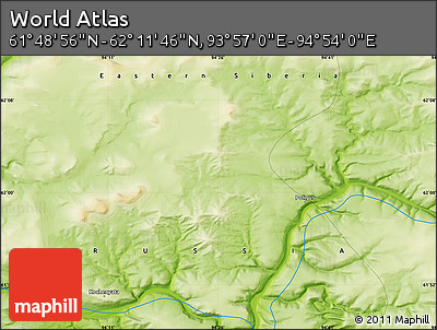 Physical Map of the Area around 62° 0' 21" N, 94° 25' 30" E