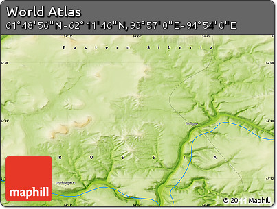 Physical Map of the Area around 62° 0' 21" N, 94° 25' 30" E