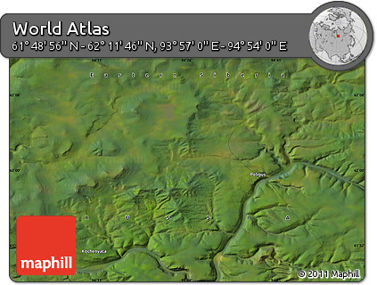 Satellite Map of the Area around 62° 0' 21" N, 94° 25' 30" E