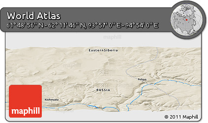 Shaded Relief Panoramic Map of the Area around 62° 0' 21" N, 94° 25' 30" E