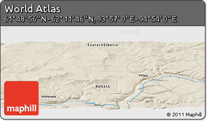 Shaded Relief Panoramic Map of the Area around 62° 0' 21" N, 94° 25' 30" E