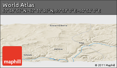 Shaded Relief Panoramic Map of the Area around 62° 0' 21" N, 94° 25' 30" E