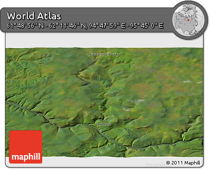 Satellite 3D Map of the Area around 62° 0' 21" N, 95° 16' 30" E