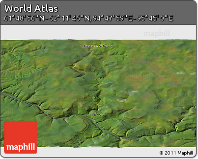 Satellite 3D Map of the Area around 62° 0' 21" N, 95° 16' 30" E