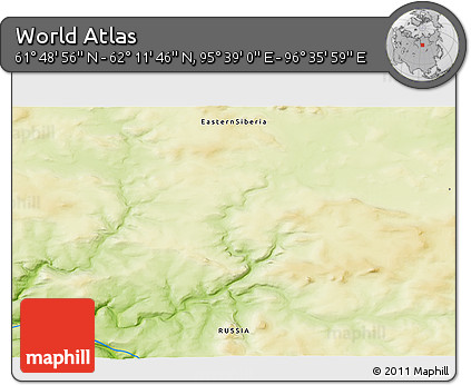 Physical 3D Map of the Area around 62° 0' 21" N, 96° 7' 30" E