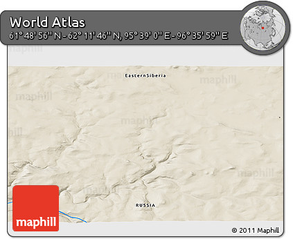 Shaded Relief 3D Map of the Area around 62° 0' 21" N, 96° 7' 30" E