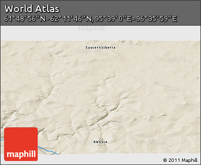 Shaded Relief 3D Map of the Area around 62° 0' 21" N, 96° 7' 30" E