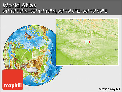 Physical Location Map of the Area around 62° 0' 21" N, 96° 7' 30" E