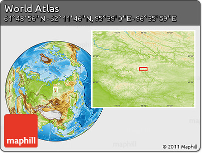 Physical Location Map of the Area around 62° 0' 21" N, 96° 7' 30" E