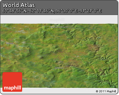 Satellite 3D Map of the Area around 62° 0' 21" N, 96° 58' 29" E