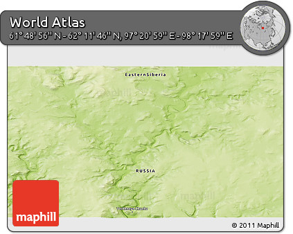 Physical 3D Map of the Area around 62° 0' 21" N, 97° 49' 29" E