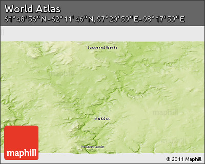 Physical 3D Map of the Area around 62° 0' 21" N, 97° 49' 29" E