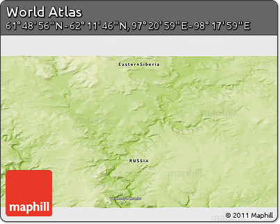 Physical 3D Map of the Area around 62° 0' 21" N, 97° 49' 29" E