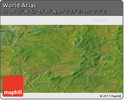 Satellite 3D Map of the Area around 62° 0' 21" N, 99° 31' 30" E