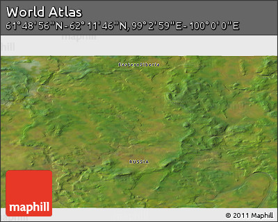 Satellite 3D Map of the Area around 62° 0' 21" N, 99° 31' 30" E