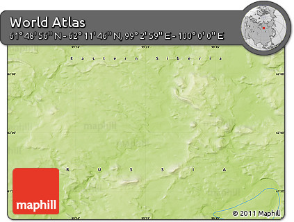 Physical Map of the Area around 62° 0' 21" N, 99° 31' 30" E