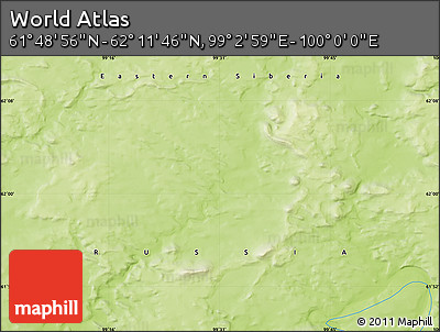 Physical Map of the Area around 62° 0' 21" N, 99° 31' 30" E