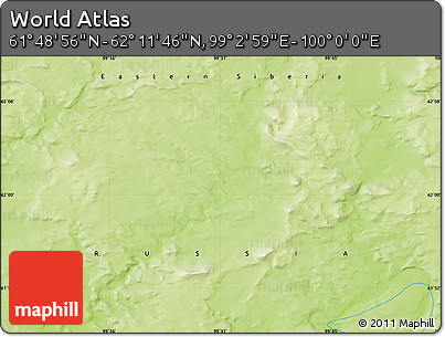 Physical Map of the Area around 62° 0' 21" N, 99° 31' 30" E