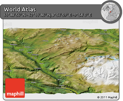Satellite 3D Map of the Area around 62° 0' 21" N, 9° 25' 30" E