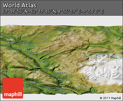 Satellite 3D Map of the Area around 62° 0' 21" N, 9° 25' 30" E