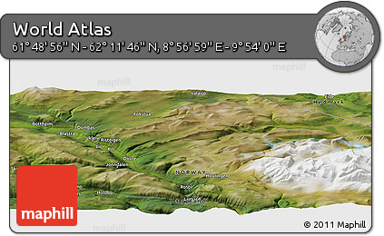 Satellite Panoramic Map of the Area around 62° 0' 21" N, 9° 25' 30" E