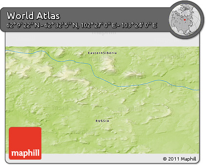 Physical 3D Map of the Area around 62° 20' 44" N, 102° 55' 30" E