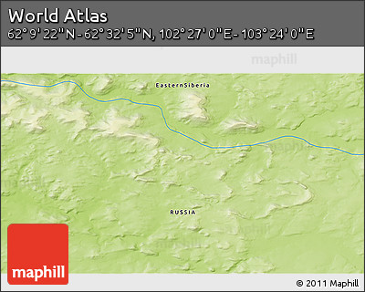 Physical 3D Map of the Area around 62° 20' 44" N, 102° 55' 30" E