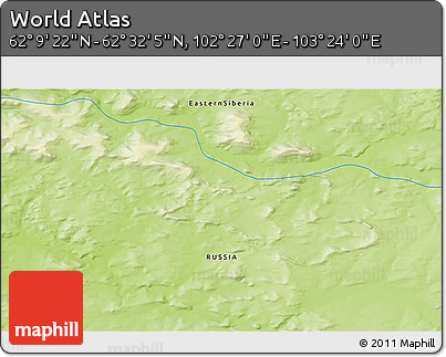 Physical 3D Map of the Area around 62° 20' 44" N, 102° 55' 30" E