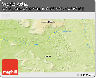 Physical 3D Map of the Area around 62° 20' 44" N, 103° 46' 30" E