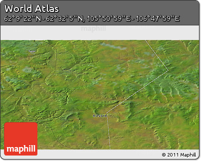 Satellite 3D Map of the Area around 62° 20' 44" N, 106° 19' 29" E