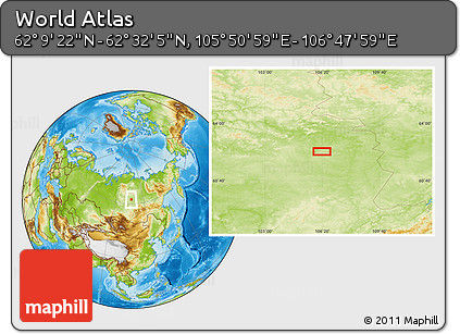 Physical Location Map of the Area around 62° 20' 44" N, 106° 19' 29" E