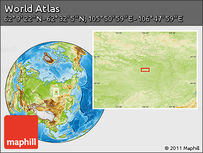 Physical Location Map of the Area around 62° 20' 44" N, 106° 19' 29" E