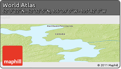 Physical Panoramic Map of the Area around 62° 20' 44" N, 106° 10' 30" W