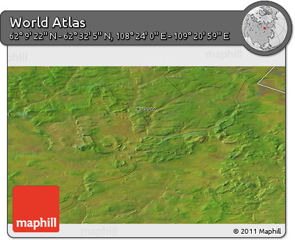 Satellite 3D Map of the Area around 62° 20' 44" N, 108° 52' 30" E