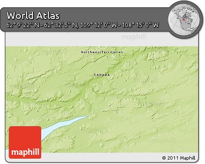 Physical 3D Map of the Area around 62° 20' 44" N, 108° 43' 29" W